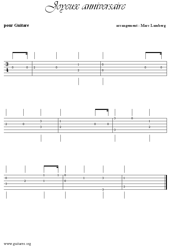 Joyeux anniversaire (tablature) - arr. Marc Lamberg